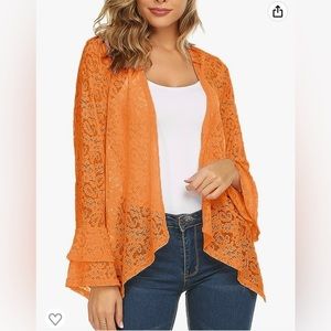 Orange lace cardigan with bell sleeves medium